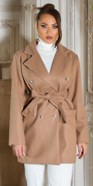 Trendy mantel met riem bruin